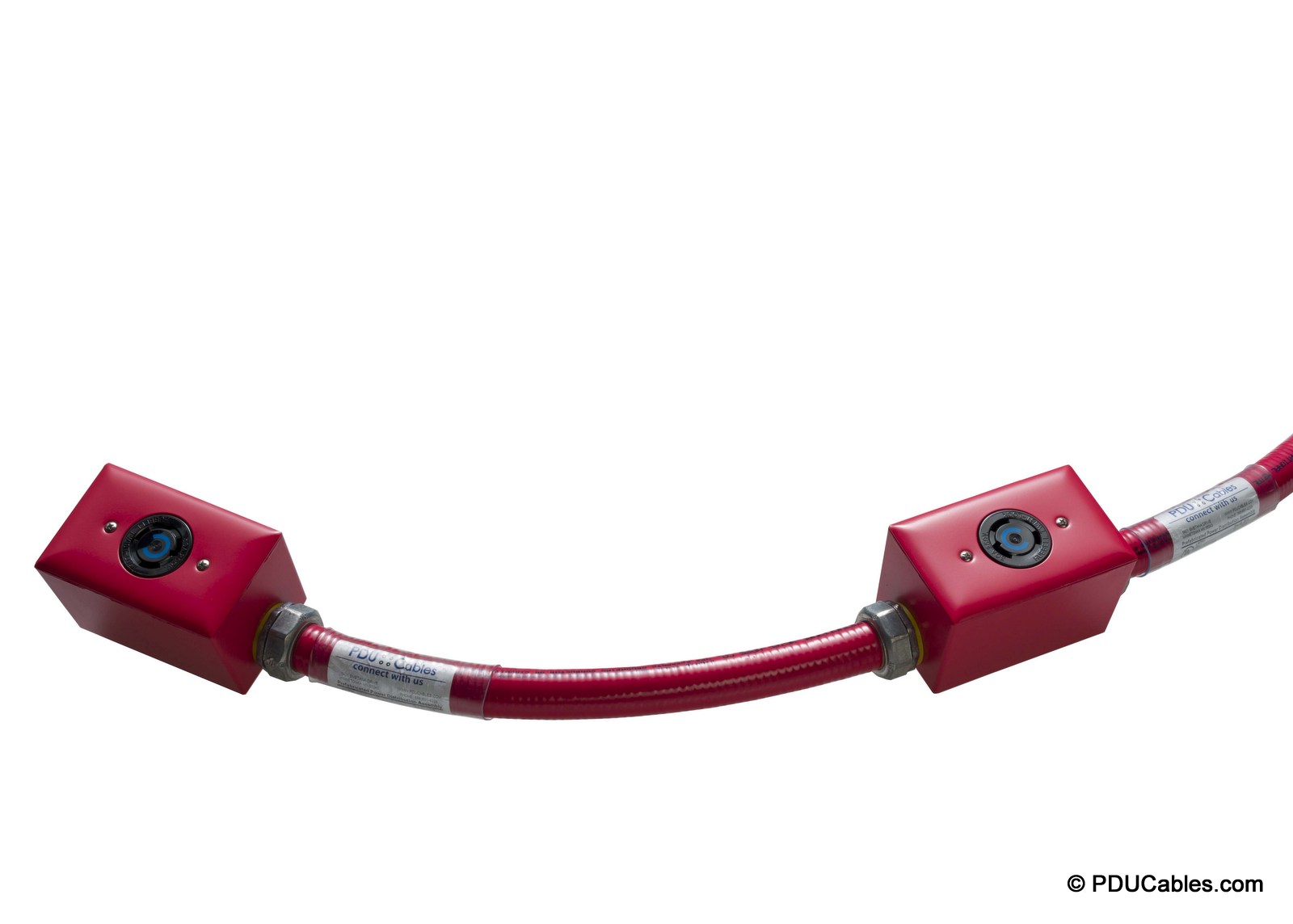 Red daisy chain multi-circuit data center power whip with color matched box, faceplate and conduit