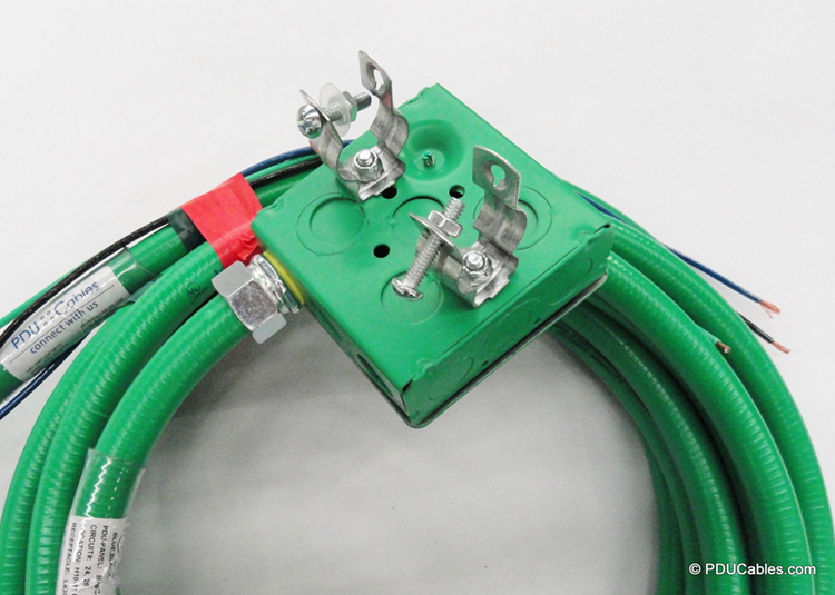 Color coordinated green 1900 style box, faceplate and conduit with dual pedestal clamp mounting hardware