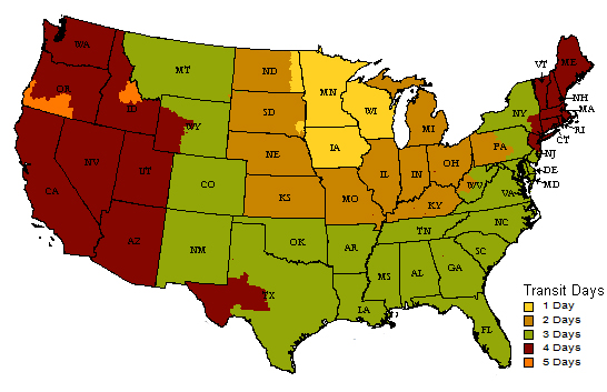 UPS standard delivery ranges from 1 to 5 days