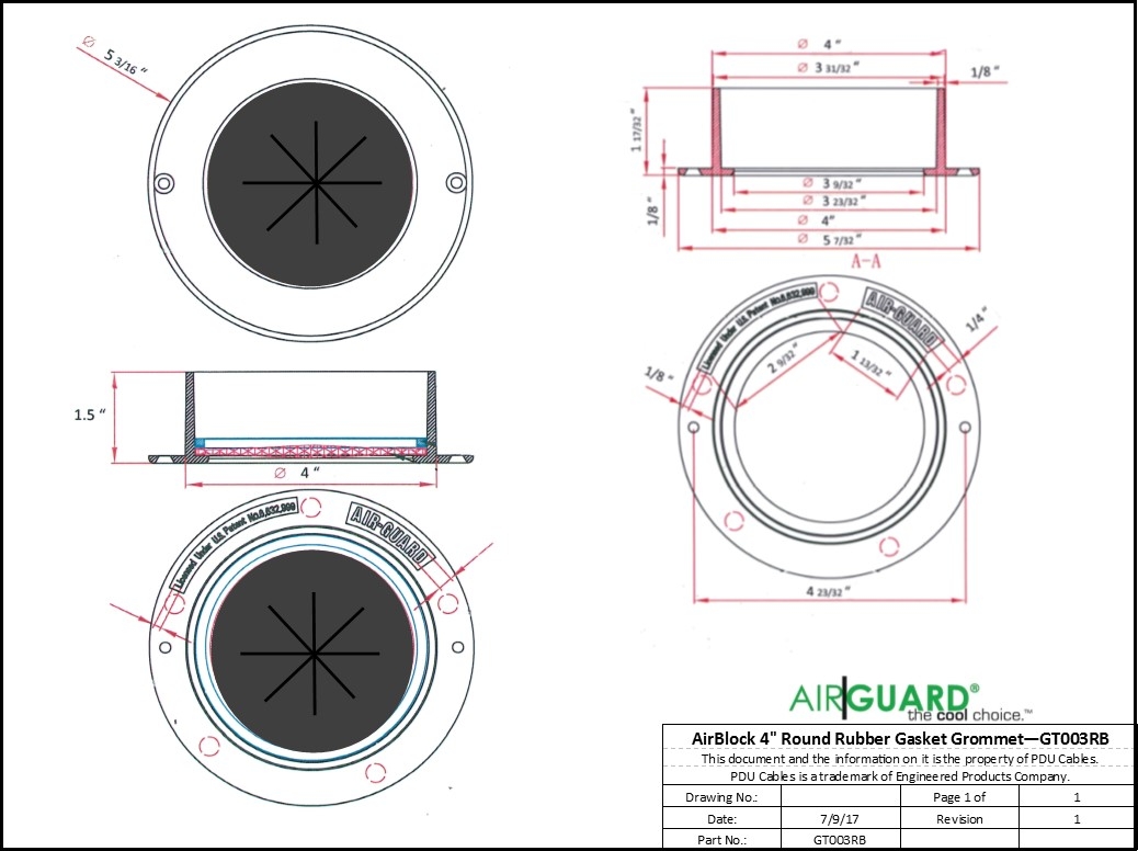 AirGuard AirBlock 4" Round EPDM Rubber Gasket Grommet